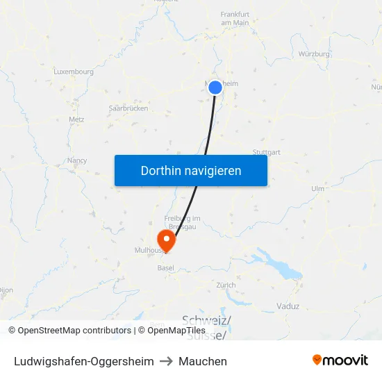 Ludwigshafen-Oggersheim to Mauchen map