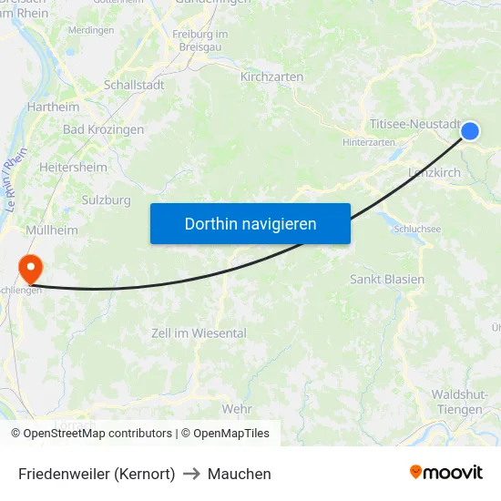 Friedenweiler (Kernort) to Mauchen map