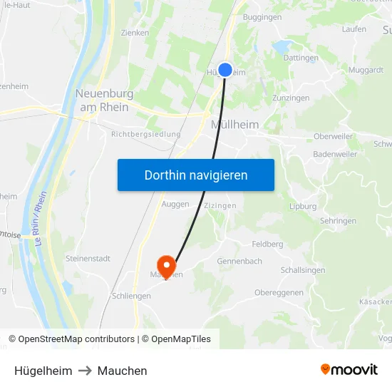 Hügelheim to Mauchen map