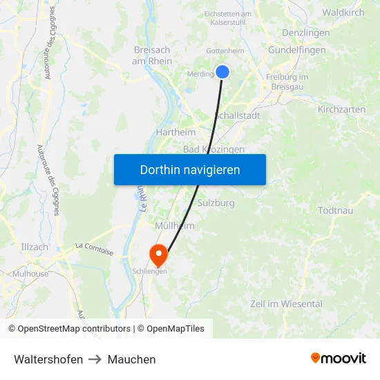Waltershofen to Mauchen map