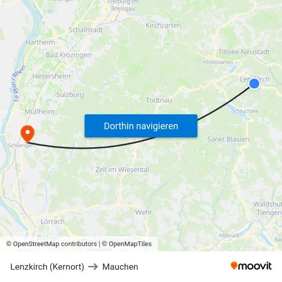 Lenzkirch (Kernort) to Mauchen map