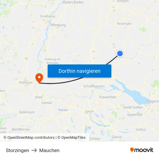 Storzingen to Mauchen map