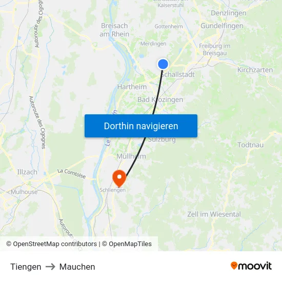 Tiengen to Mauchen map