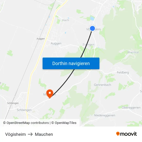 Vögisheim to Mauchen map
