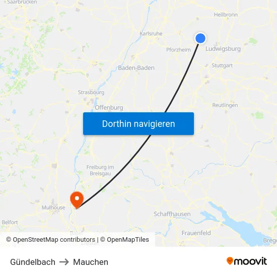 Gündelbach to Mauchen map