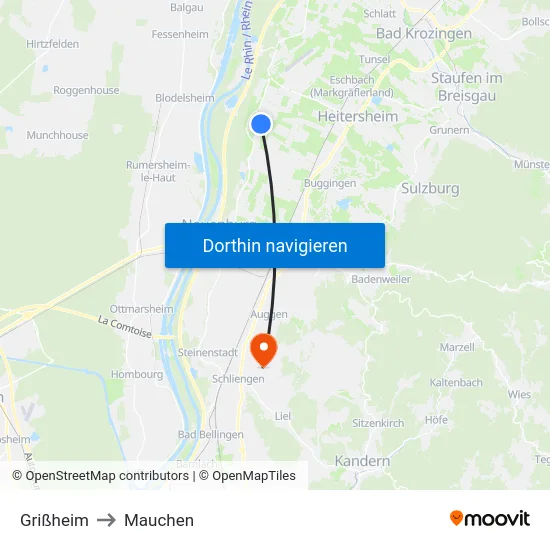 Grißheim to Mauchen map
