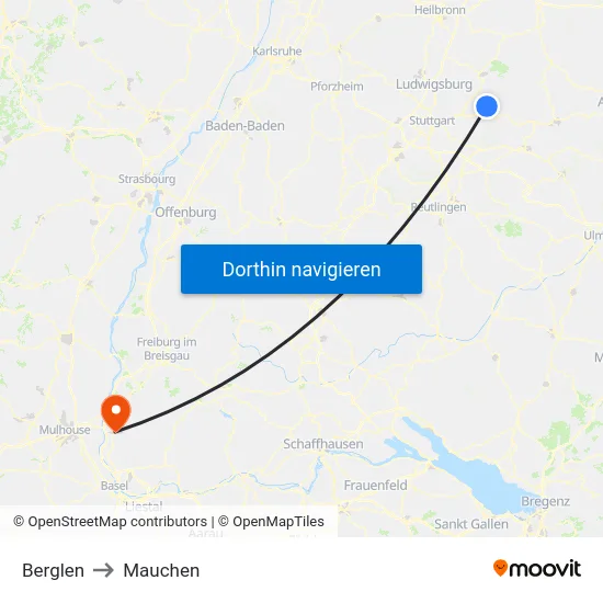 Berglen to Mauchen map