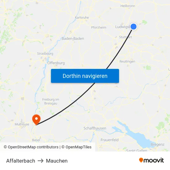 Affalterbach to Mauchen map