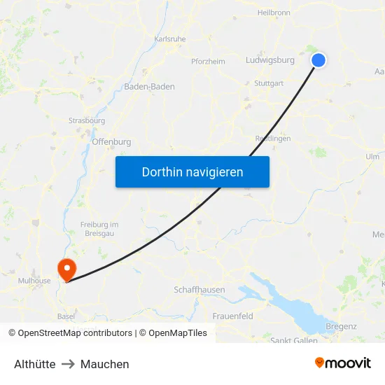Althütte to Mauchen map