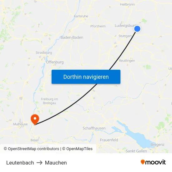 Leutenbach to Mauchen map
