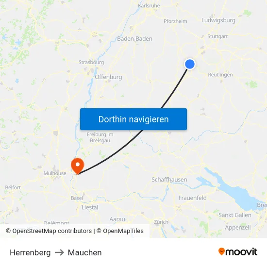 Herrenberg to Mauchen map