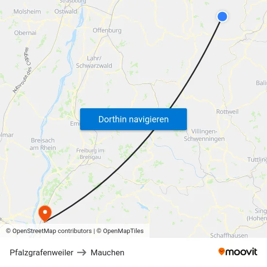 Pfalzgrafenweiler to Mauchen map