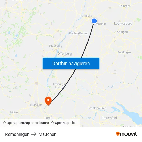 Remchingen to Mauchen map