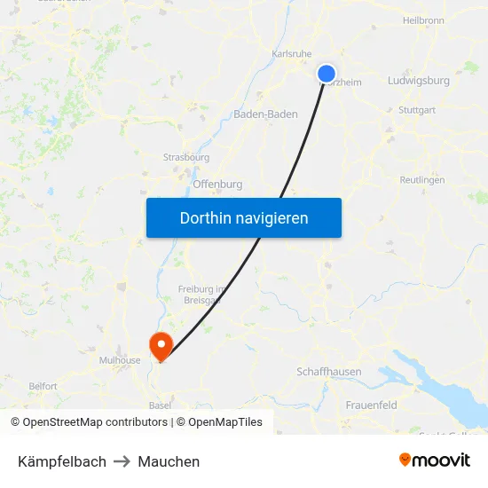 Kämpfelbach to Mauchen map