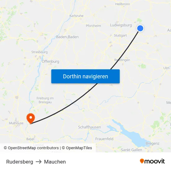 Rudersberg to Mauchen map