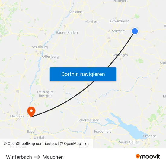 Winterbach to Mauchen map