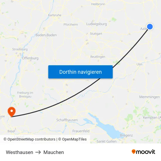 Westhausen to Mauchen map