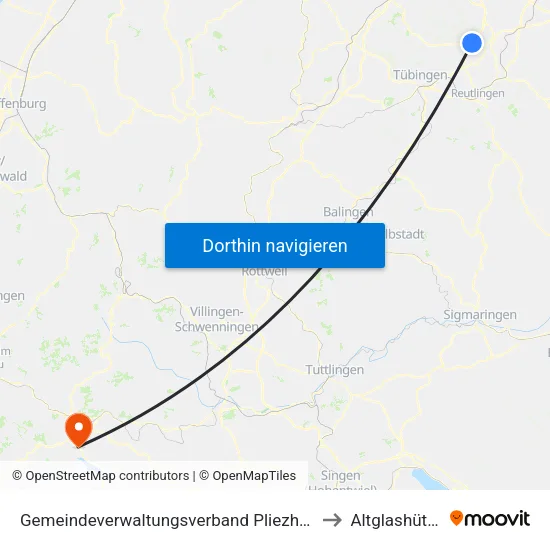 Gemeindeverwaltungsverband Pliezhausen to Altglashütten map