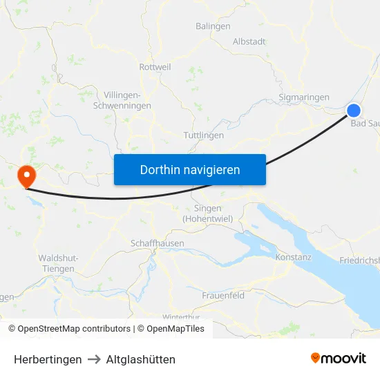 Herbertingen to Altglashütten map