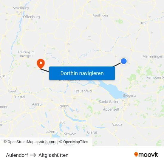 Aulendorf to Altglashütten map