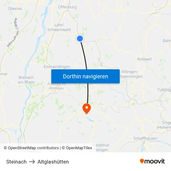 Steinach to Altglashütten map