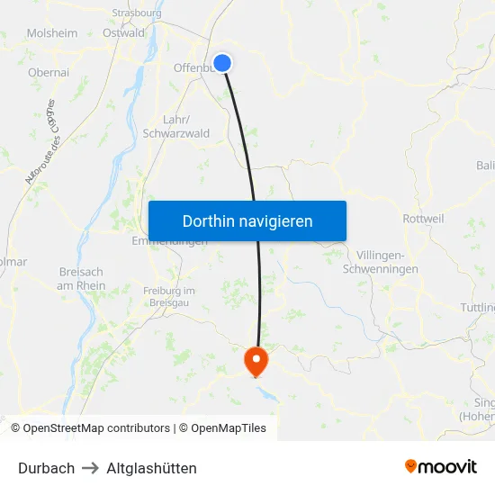 Durbach to Altglashütten map