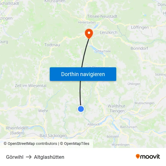 Görwihl to Altglashütten map