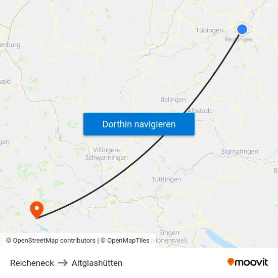 Reicheneck to Altglashütten map