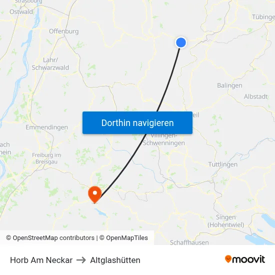 Horb Am Neckar to Altglashütten map