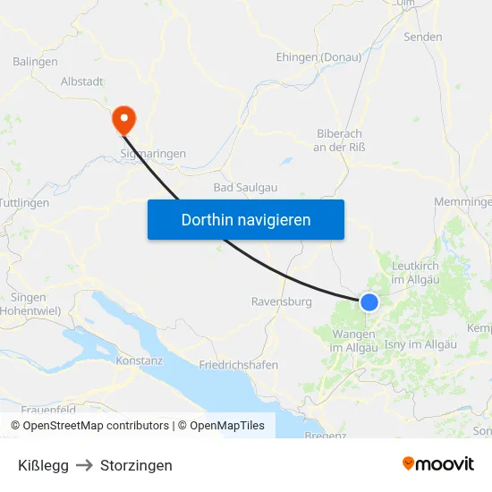 Kißlegg to Storzingen map