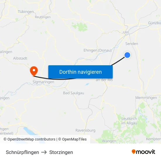 Schnürpflingen to Storzingen map