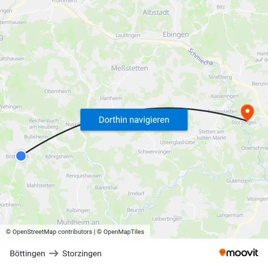 Böttingen to Storzingen map
