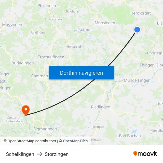Schelklingen to Storzingen map