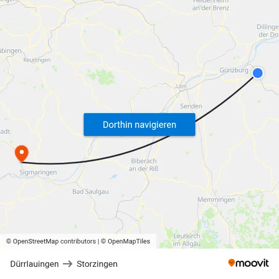 Dürrlauingen to Storzingen map