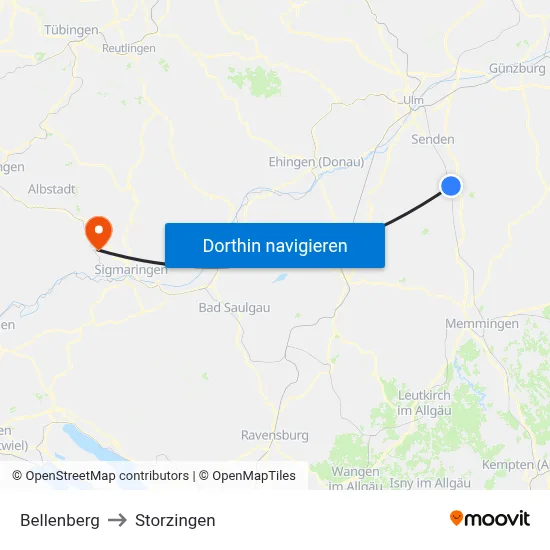 Bellenberg to Storzingen map