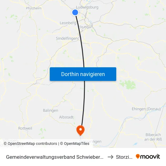 Gemeindeverwaltungsverband Schwieberdingen-Hemmingen to Storzingen map