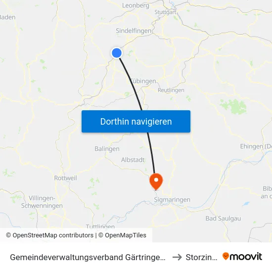 Gemeindeverwaltungsverband Gärtringen/Ehningen to Storzingen map