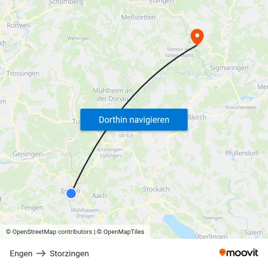 Engen to Storzingen map
