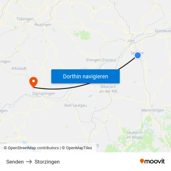Senden to Storzingen map