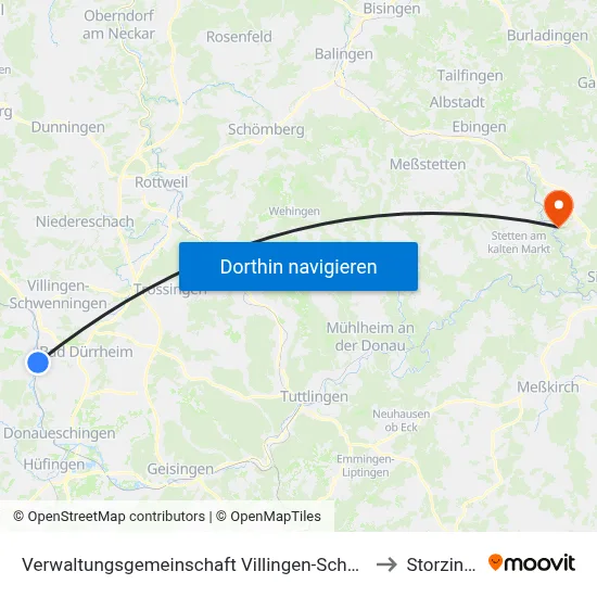 Verwaltungsgemeinschaft Villingen-Schwenningen to Storzingen map