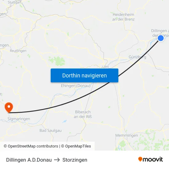 Dillingen A.D.Donau to Storzingen map