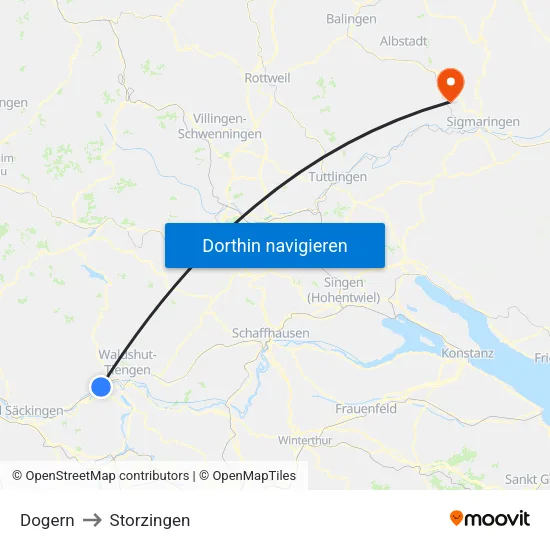 Dogern to Storzingen map