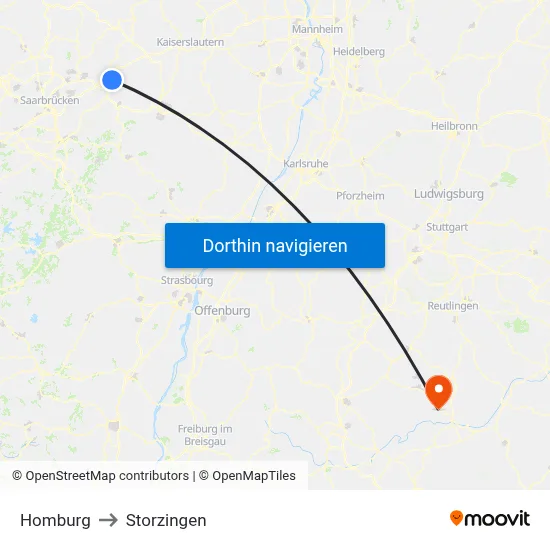 Homburg to Storzingen map