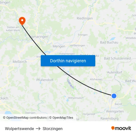Wolpertswende to Storzingen map