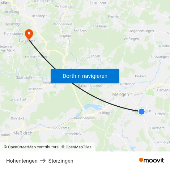 Hohentengen to Storzingen map