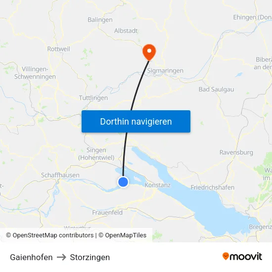 Gaienhofen to Storzingen map