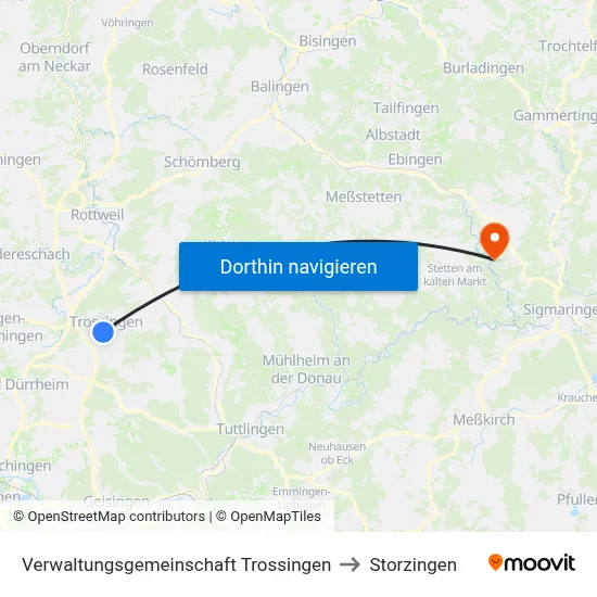 Verwaltungsgemeinschaft Trossingen to Storzingen map