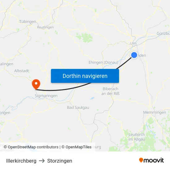 Illerkirchberg to Storzingen map