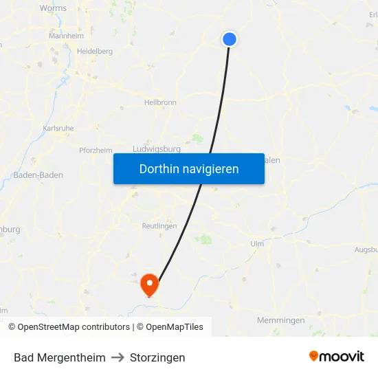 Bad Mergentheim to Storzingen map