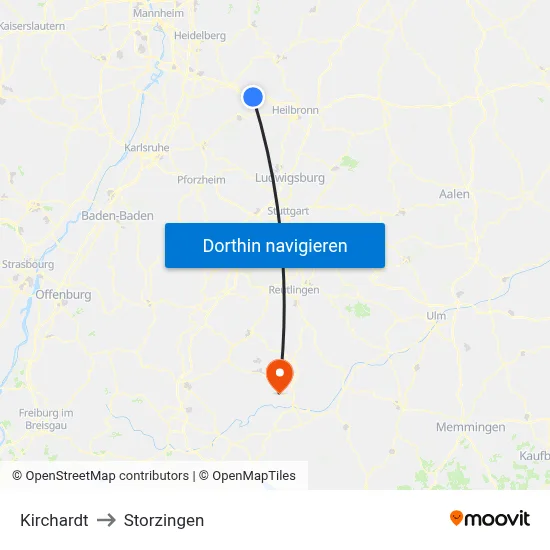 Kirchardt to Storzingen map